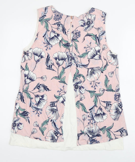 Per Una Womens Pink Floral Viscose Basic Tank Size 12 Boat Neck