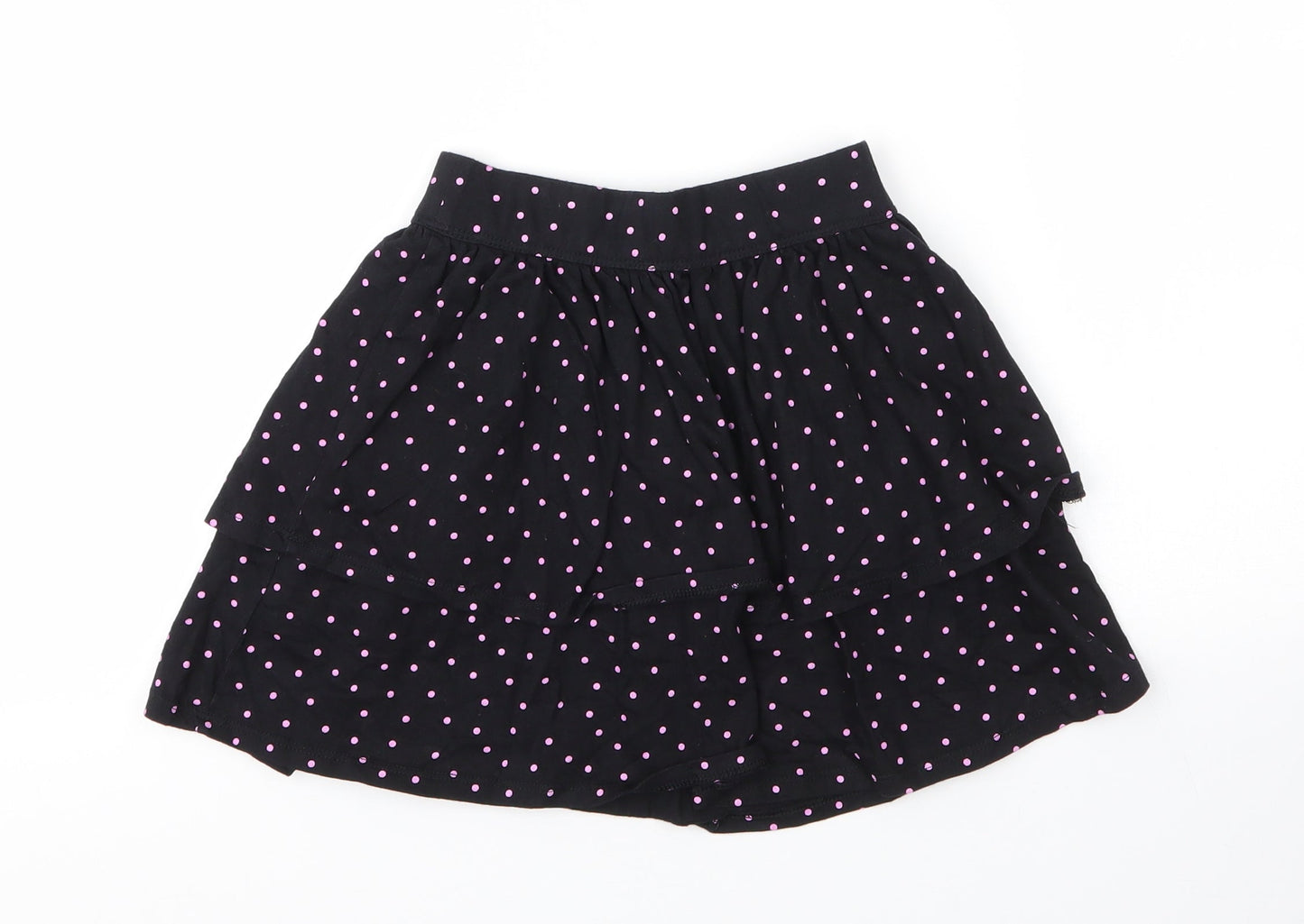 George Girls Black Spotted Cotton A-Line Skirt Size 7 Years  Regular