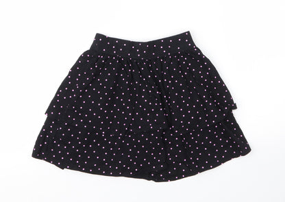 George Girls Black Spotted Cotton A-Line Skirt Size 7 Years  Regular