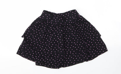 George Girls Black Spotted Cotton A-Line Skirt Size 7 Years  Regular