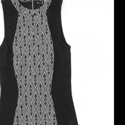 H&M Womens Black Argyle/Diamond Cotton Sheath  Size 6  Round Neck Zip
