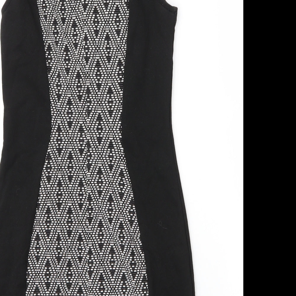 H&M Womens Black Argyle/Diamond Cotton Sheath  Size 6  Round Neck Zip