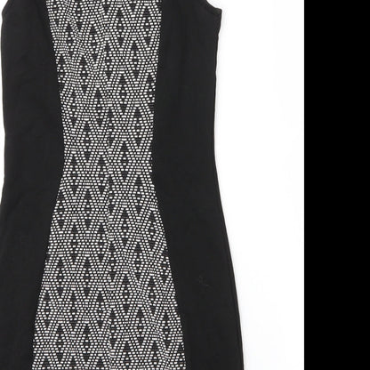 H&M Womens Black Argyle/Diamond Cotton Sheath  Size 6  Round Neck Zip