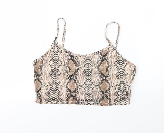 SheIn Womens Beige Animal Print Polyester Camisole Blouse Size L Round Neck - Snake Skin Print