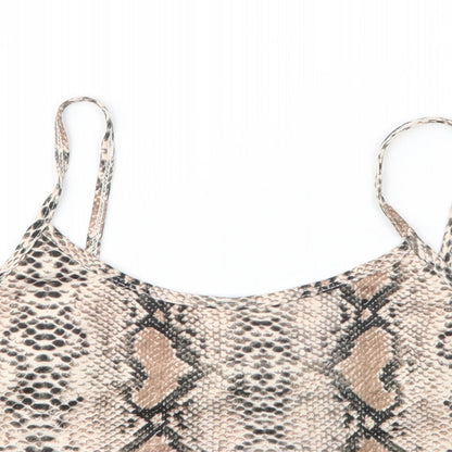 SheIn Womens Beige Animal Print Polyester Camisole Blouse Size L Round Neck - Snake Skin Print