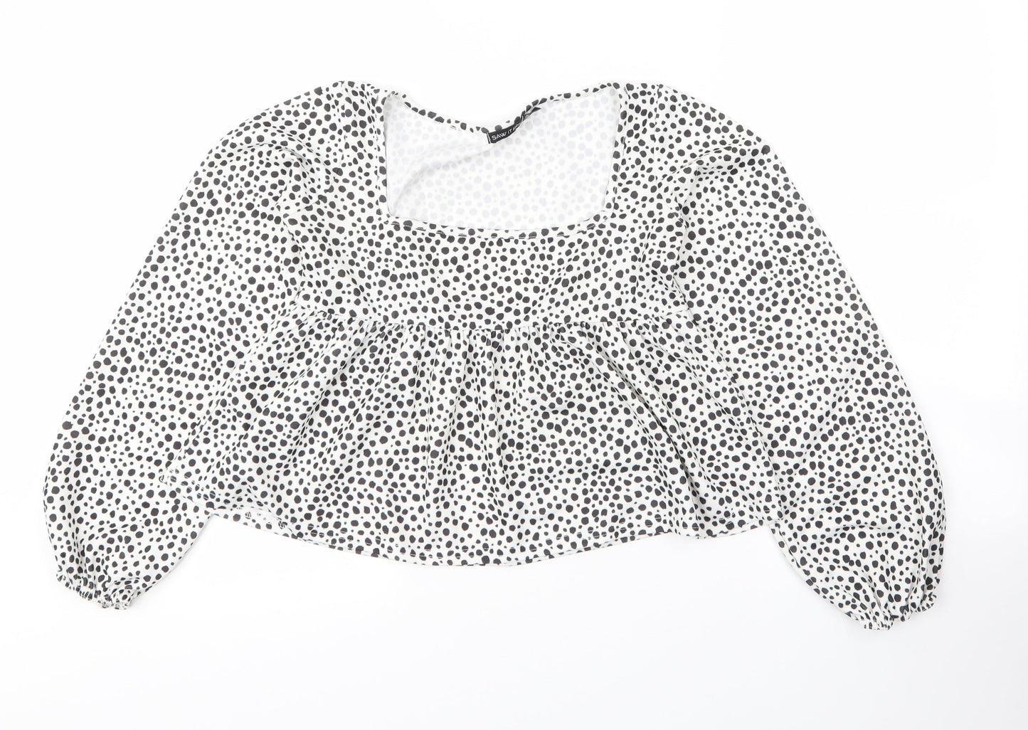 I SAW IT FIRST Womens White Animal Print Polyester Cropped Blouse Size 6 Square Neck - Leopard print