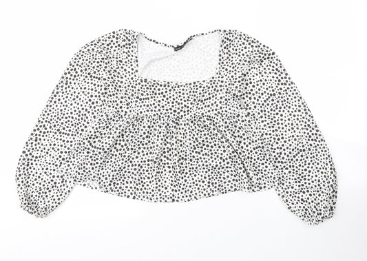 I SAW IT FIRST Womens White Animal Print Polyester Cropped Blouse Size 6 Square Neck - Leopard print