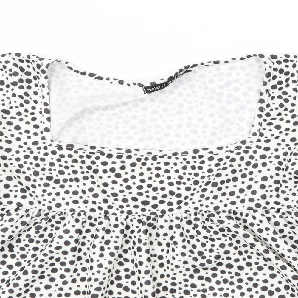 I SAW IT FIRST Womens White Animal Print Polyester Cropped Blouse Size 6 Square Neck - Leopard print