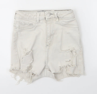 New Look Womens Grey  Cotton Hot Pants Shorts Size 8  Regular Zip