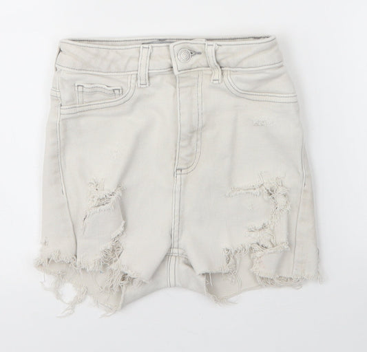 New Look Womens Grey  Cotton Hot Pants Shorts Size 8  Regular Zip