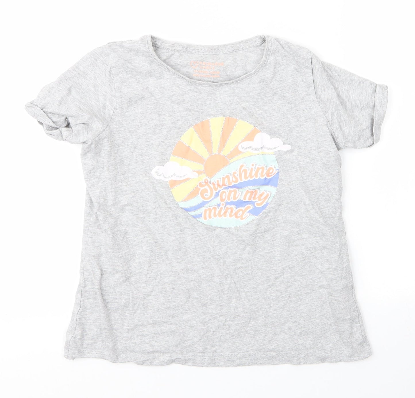 Primark Girls Grey  Cotton Basic T-Shirt Size 11 Years Round Neck