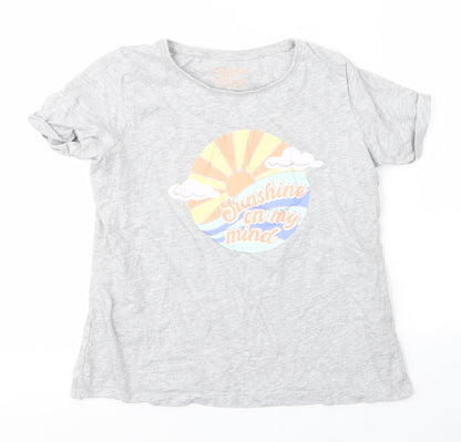 Primark Girls Grey  Cotton Basic T-Shirt Size 11 Years Round Neck