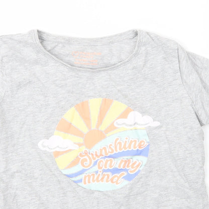 Primark Girls Grey  Cotton Basic T-Shirt Size 11 Years Round Neck