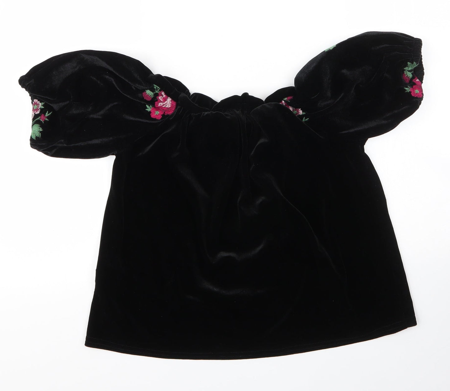 New Look Womens Black Floral Polyester Basic Blouse Size 10 Boat Neck