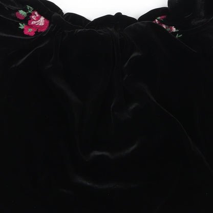 New Look Womens Black Floral Polyester Basic Blouse Size 10 Boat Neck