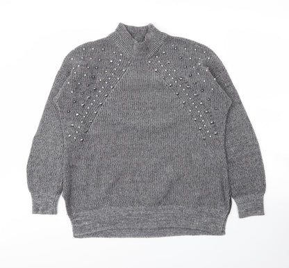 Together Womens Grey Mock Neck  Acrylic Pullover Jumper Size M