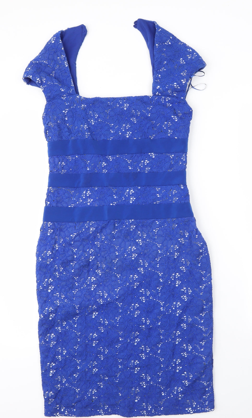 Gina Bacconi Womens Blue Floral Cotton Sheath  Size 10  Square Neck Button