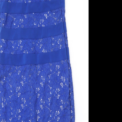 Gina Bacconi Womens Blue Floral Cotton Sheath  Size 10  Square Neck Button