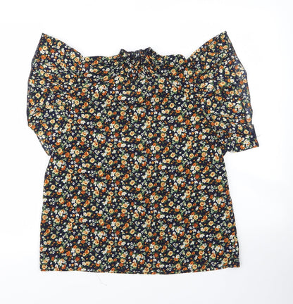 SheIn Womens Black Floral Polyester Basic Blouse Size M Mock Neck