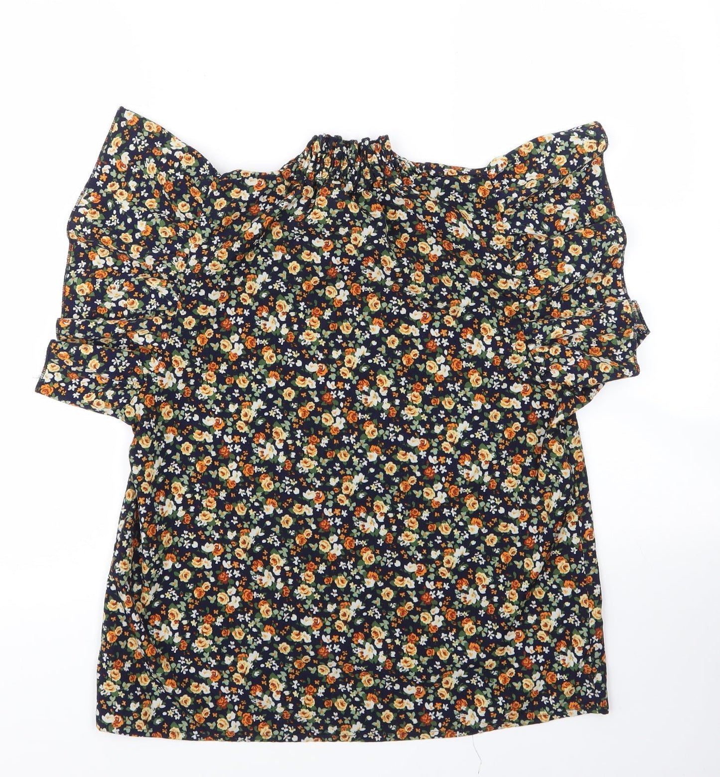 SheIn Womens Black Floral Polyester Basic Blouse Size M Mock Neck