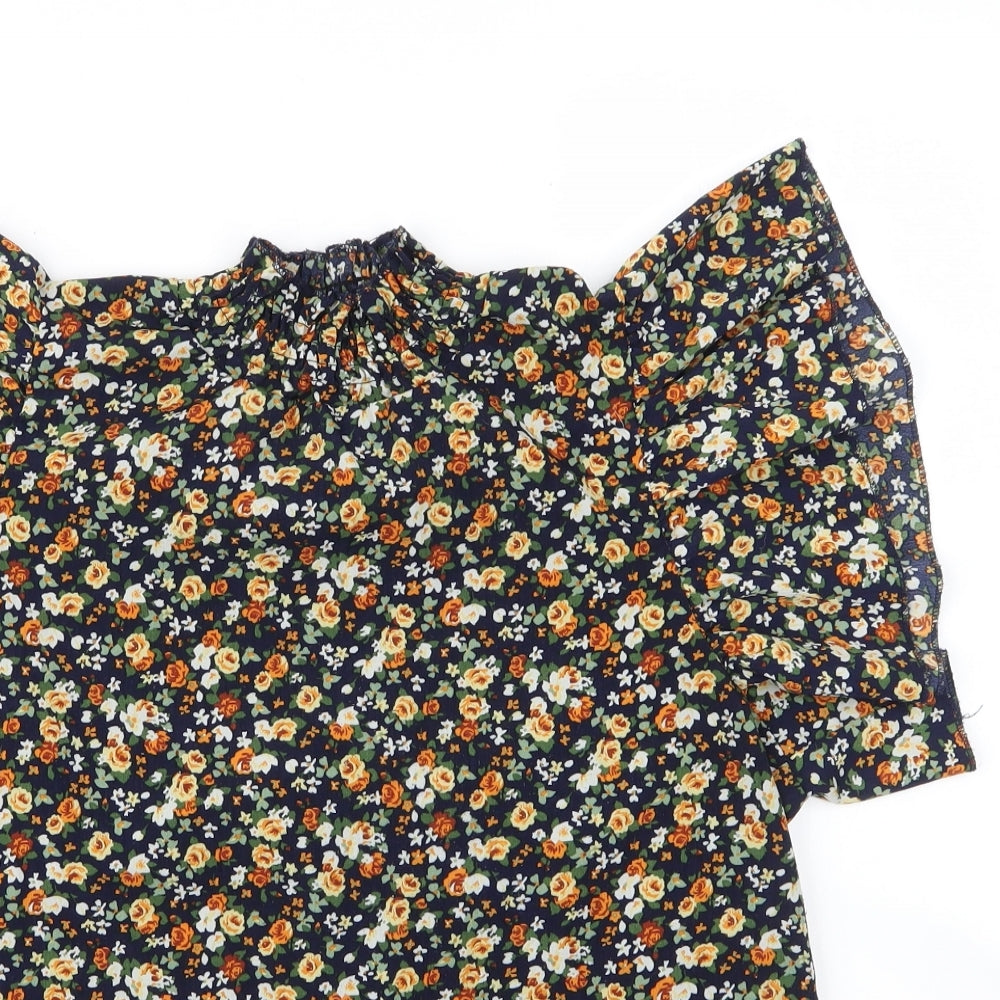 SheIn Womens Black Floral Polyester Basic Blouse Size M Mock Neck