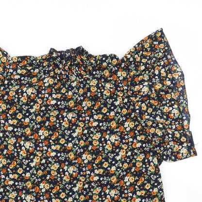 SheIn Womens Black Floral Polyester Basic Blouse Size M Mock Neck