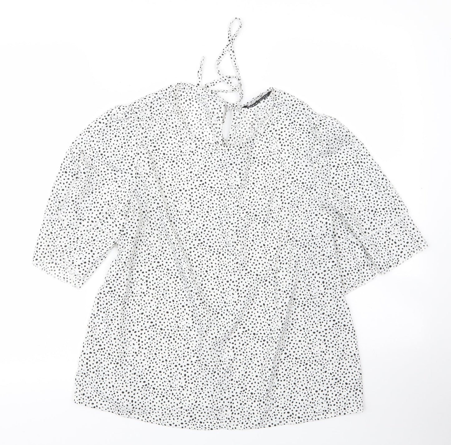 SheIn Womens White Animal Print Polyester Basic Blouse Size M Round Neck - Leopard print