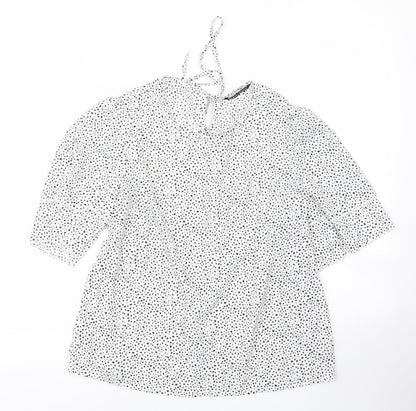 SheIn Womens White Animal Print Polyester Basic Blouse Size M Round Neck - Leopard print