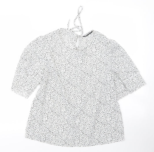 SheIn Womens White Animal Print Polyester Basic Blouse Size M Round Neck - Leopard print