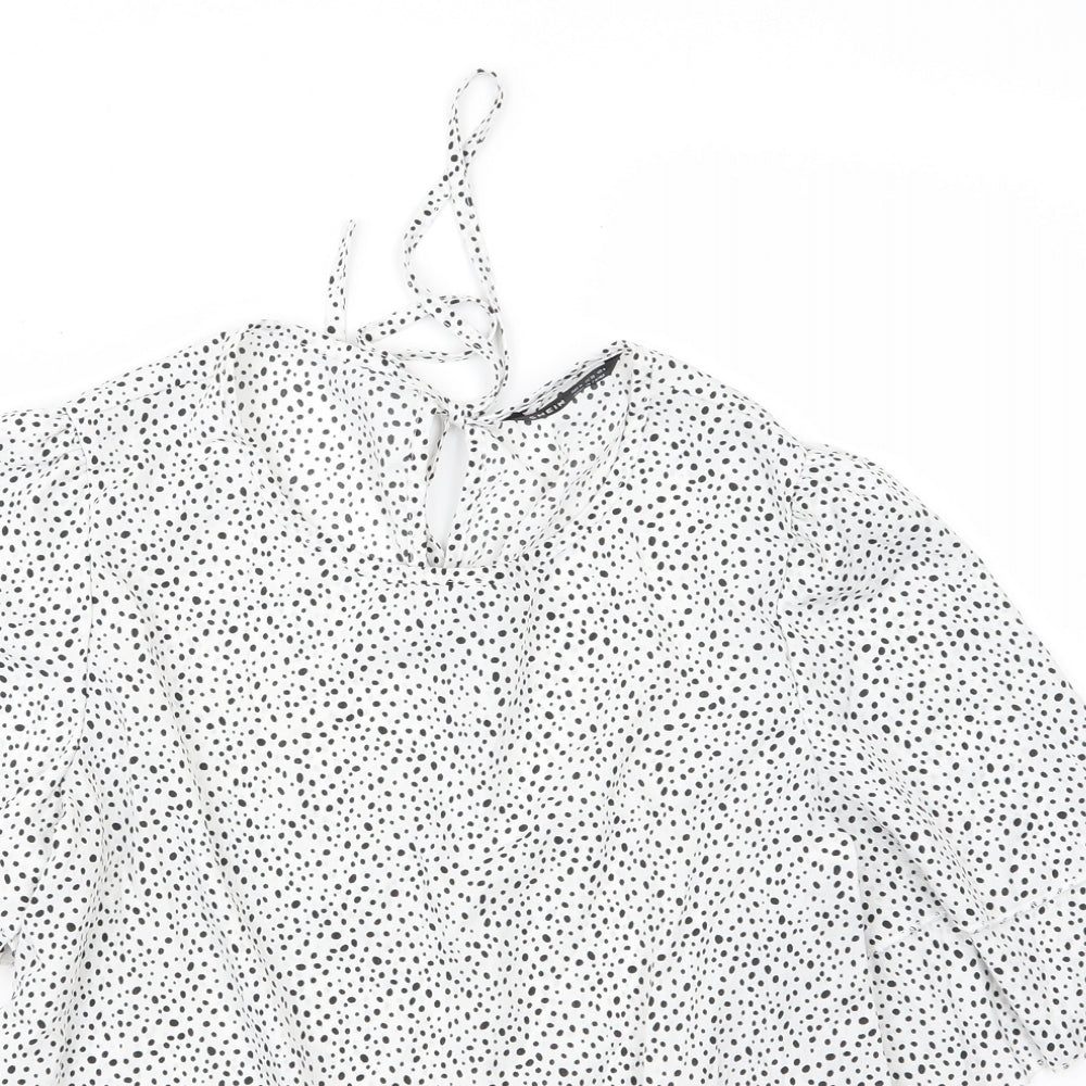 SheIn Womens White Animal Print Polyester Basic Blouse Size M Round Neck - Leopard print