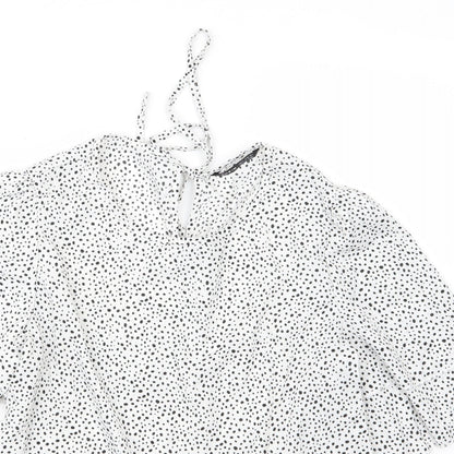 SheIn Womens White Animal Print Polyester Basic Blouse Size M Round Neck - Leopard print