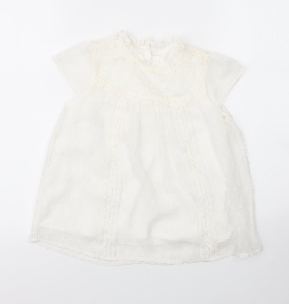 Front view of George girls’ white nylon basic blouse, size 7, years round neck button