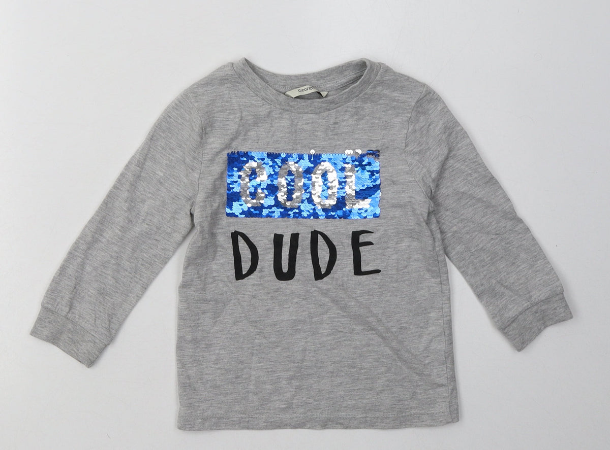 Additional front view of George boys’ grey polyester basic casual, size 2-3, years crew neck pullover - cool dude