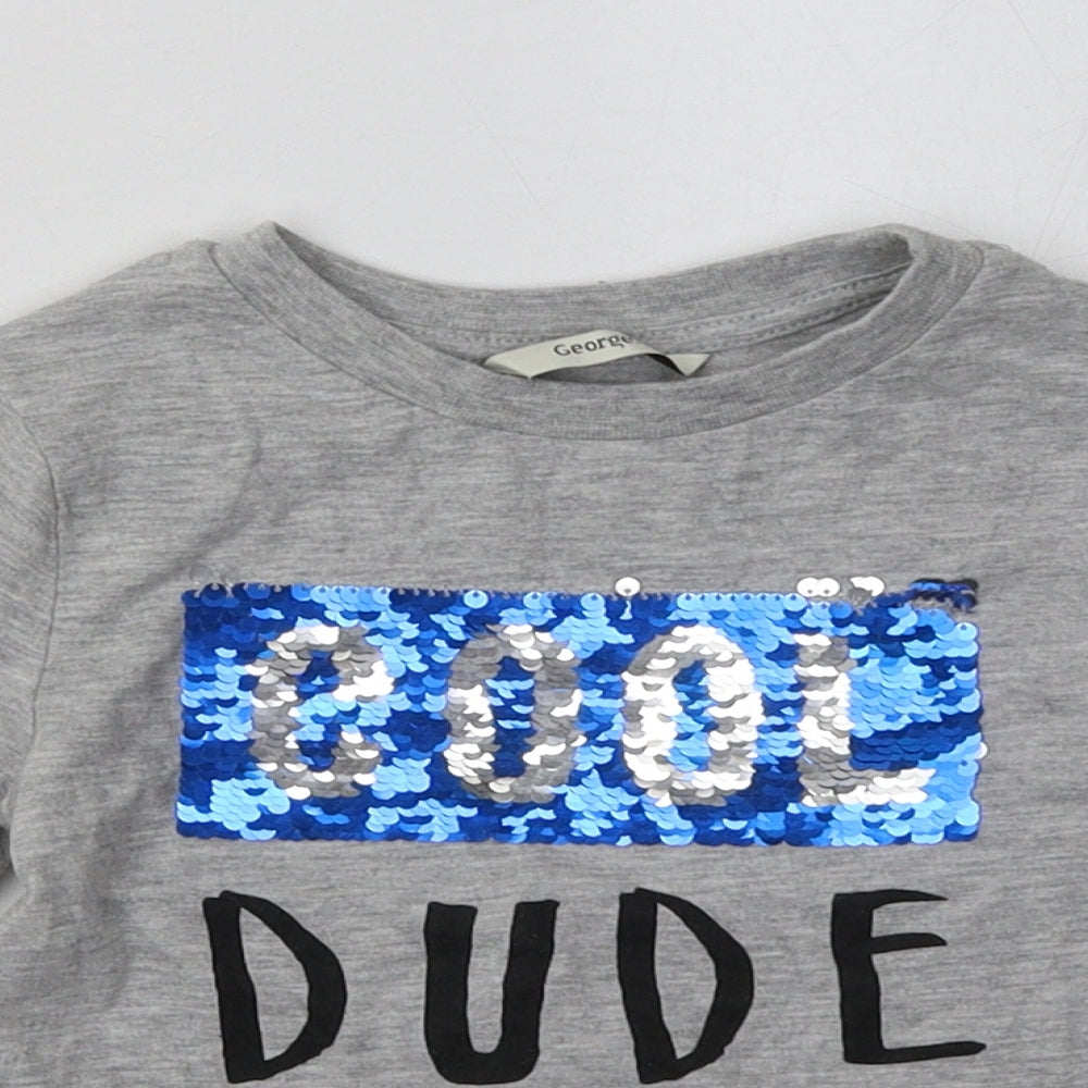 Close-up detail of George boys’ grey polyester basic casual, size 2-3, years crew neck pullover - cool dude