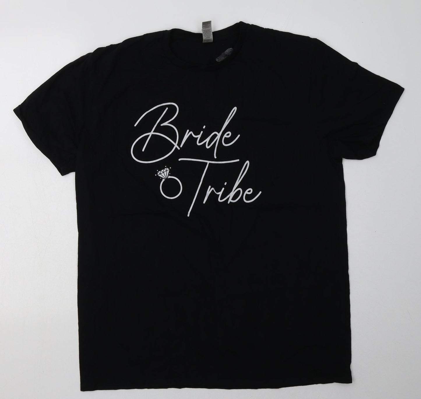 Gildan Womens Black  Cotton Basic T-Shirt Size XL Crew Neck - bride tribe