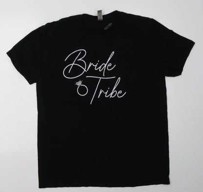 Gildan Womens Black  Cotton Basic T-Shirt Size XL Crew Neck - bride tribe