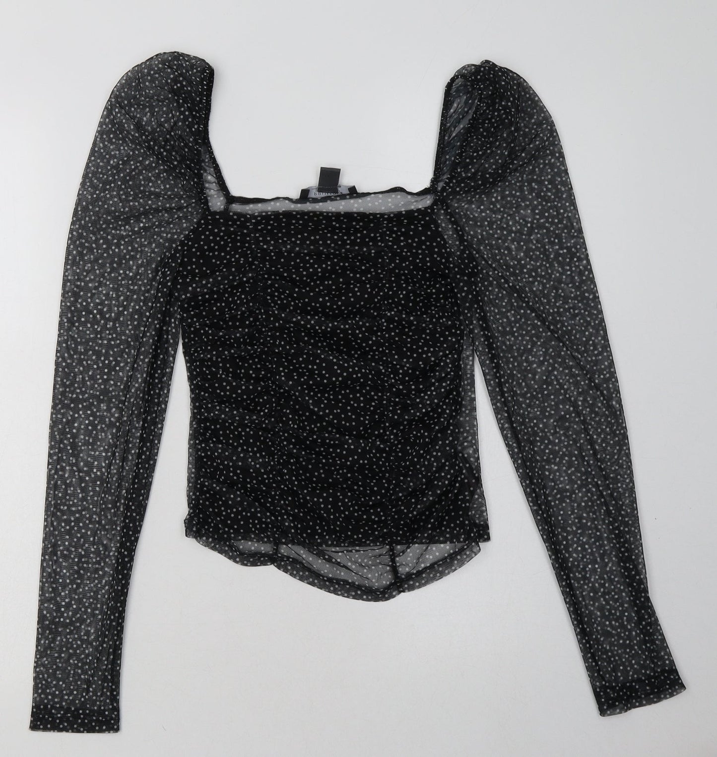Primark Womens Black Polka Dot Polyester Cropped Blouse Size 4 Square Neck