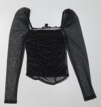Primark Womens Black Polka Dot Polyester Cropped Blouse Size 4 Square Neck