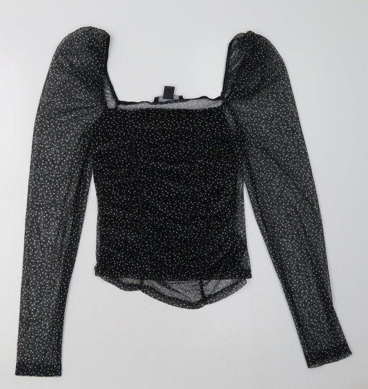 Primark Womens Black Polka Dot Polyester Cropped Blouse Size 4 Square Neck
