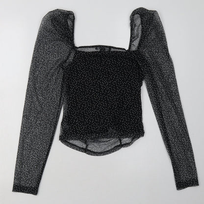 Primark Womens Black Polka Dot Polyester Cropped Blouse Size 4 Square Neck