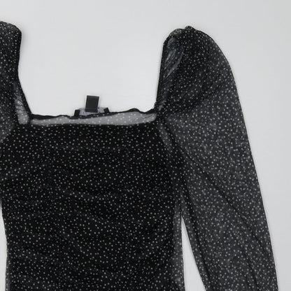 Primark Womens Black Polka Dot Polyester Cropped Blouse Size 4 Square Neck