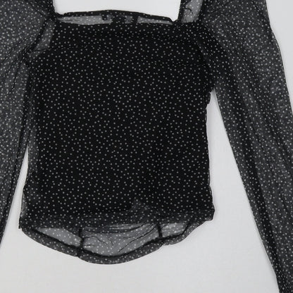 Primark Womens Black Polka Dot Polyester Cropped Blouse Size 4 Square Neck