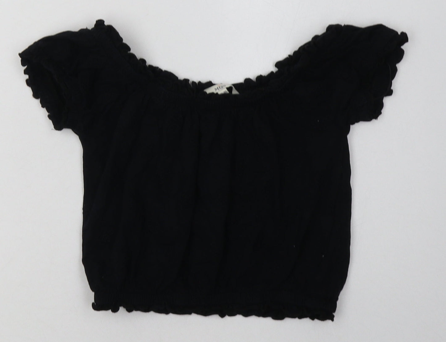 Miss Evie Girls Black Floral Cotton Basic T-Shirt Size 9-10 Years Off the Shoulder Pullover