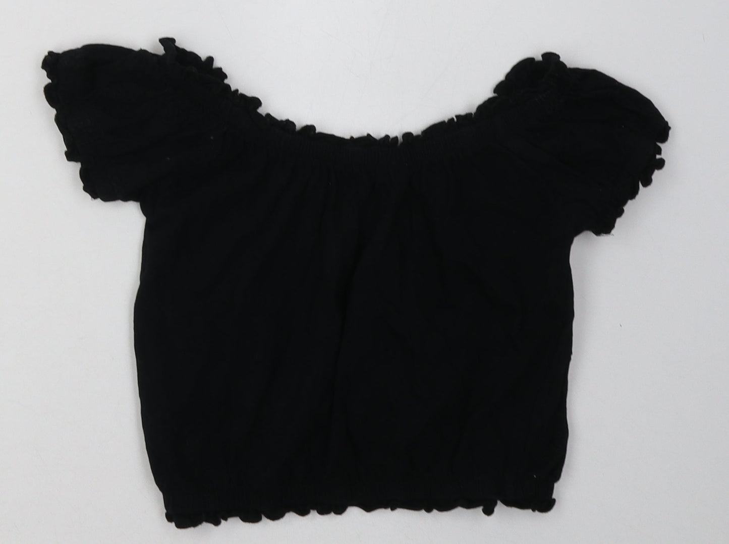 Miss Evie Girls Black Floral Cotton Basic T-Shirt Size 9-10 Years Off the Shoulder Pullover