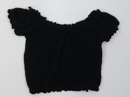 Miss Evie Girls Black Floral Cotton Basic T-Shirt Size 9-10 Years Off the Shoulder Pullover