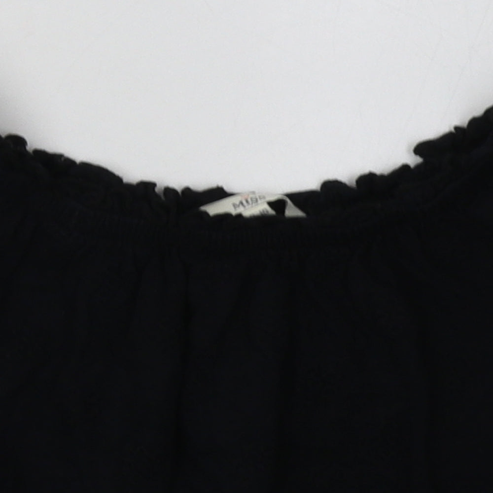 Miss Evie Girls Black Floral Cotton Basic T-Shirt Size 9-10 Years Off the Shoulder Pullover