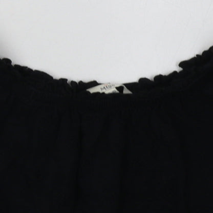 Miss Evie Girls Black Floral Cotton Basic T-Shirt Size 9-10 Years Off the Shoulder Pullover