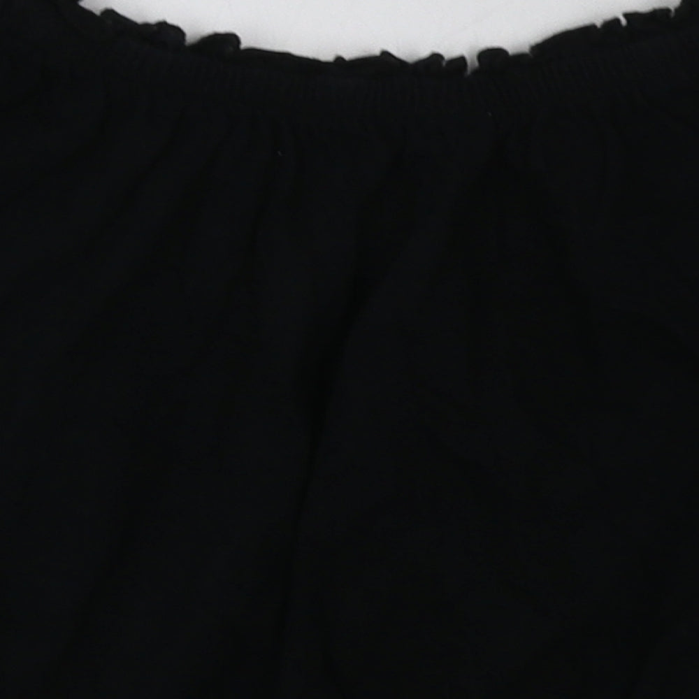 Miss Evie Girls Black Floral Cotton Basic T-Shirt Size 9-10 Years Off the Shoulder Pullover