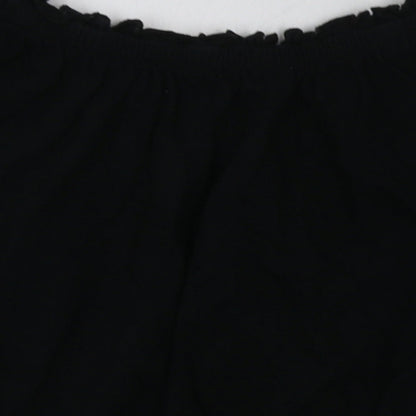 Miss Evie Girls Black Floral Cotton Basic T-Shirt Size 9-10 Years Off the Shoulder Pullover