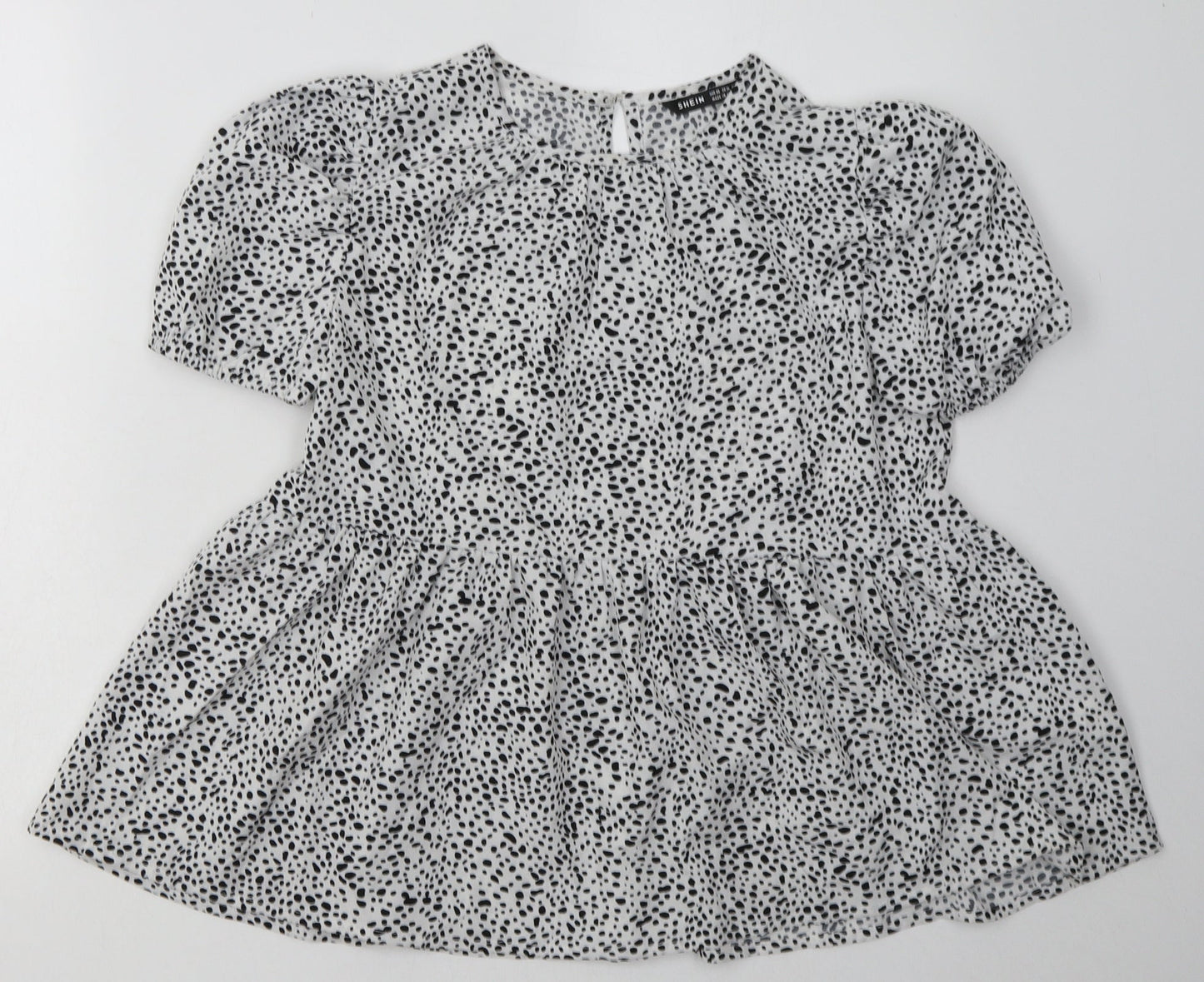 SheIn Womens White Animal Print Polyester Basic Blouse Size XS Crew Neck